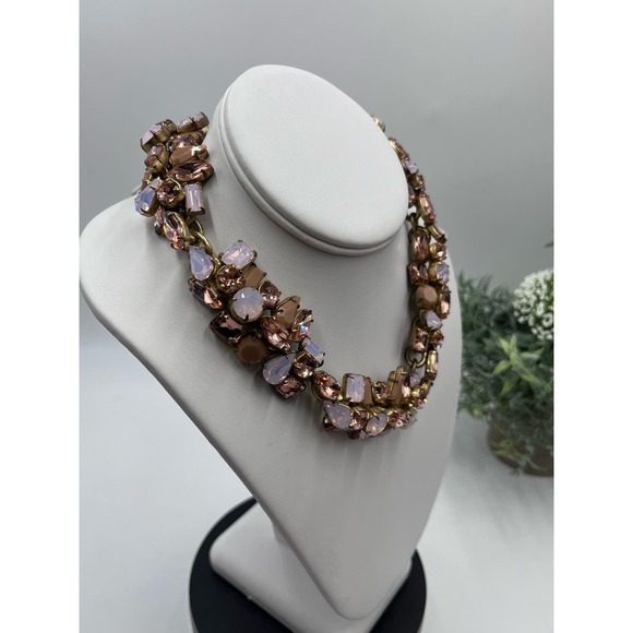 J. Crew Glacier Faceted Pink AB Opalescent Rhinestone Floral‎ Statement Necklace - Picture 5 of 16